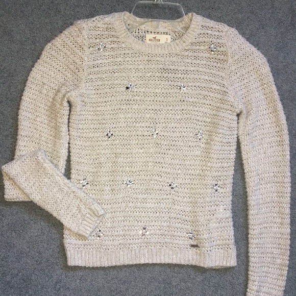 Hollister Sparkling Cream Sweater w Flower Sequin - Picture 1 of 7